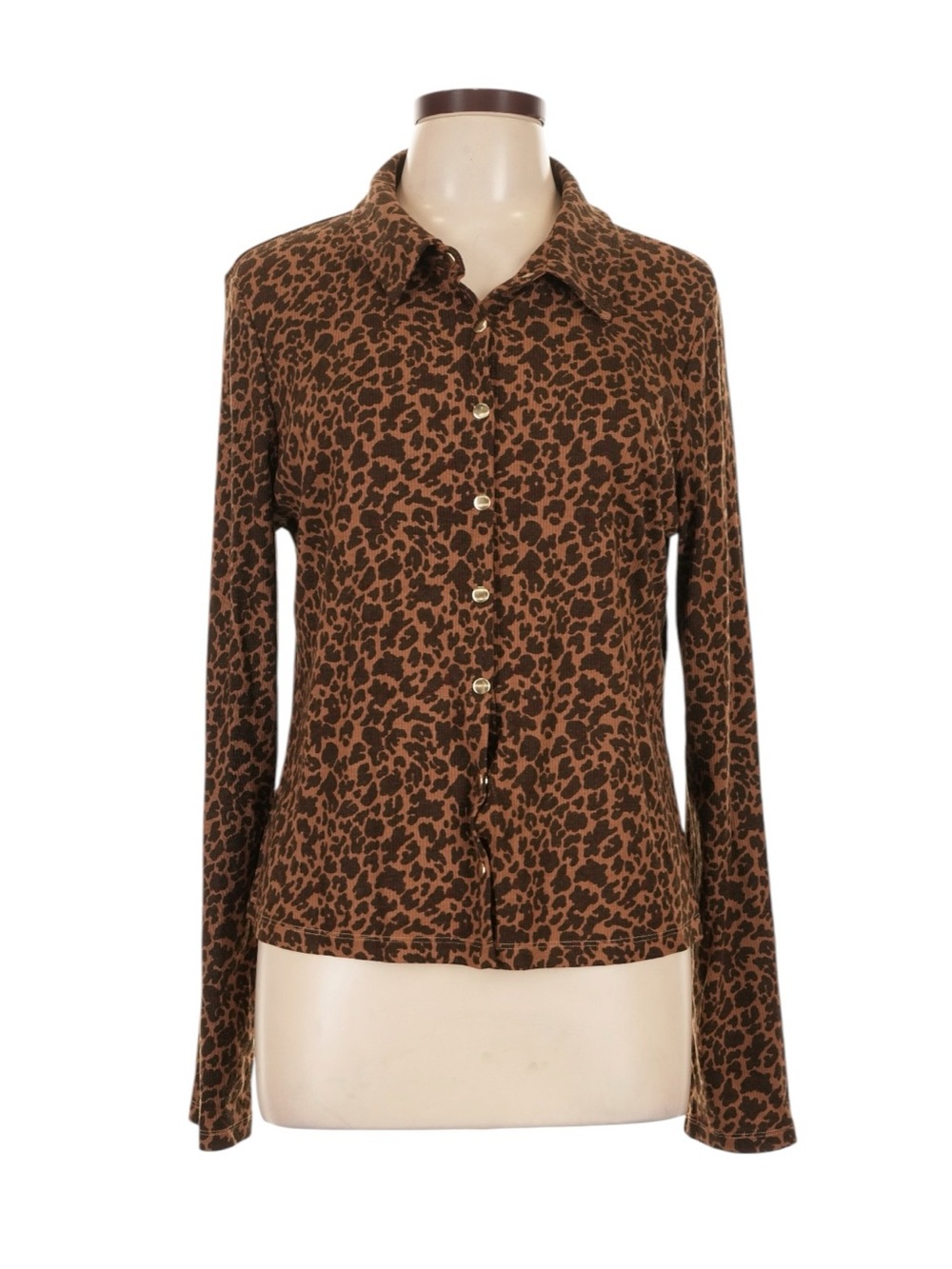 Evereve Kelly Leopard Button Down Top XL Tan Black Casual Teacher Office NWT